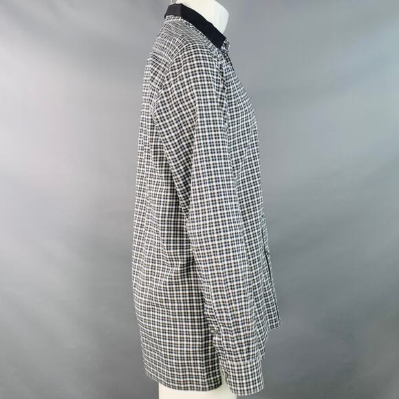 LANVIN Size M Navy Green White Plaid Cotton Contrast Collar Long Sleeve Shirt - Picture 3 of 6